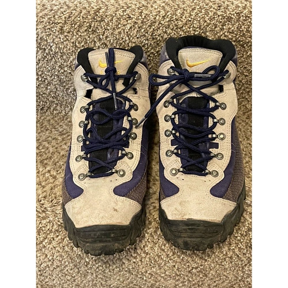 Vintage 90's Nike ACG Hiking Boots Brown Leather Blue Purple Nylon Women’s 11 - Picture 2 of 6